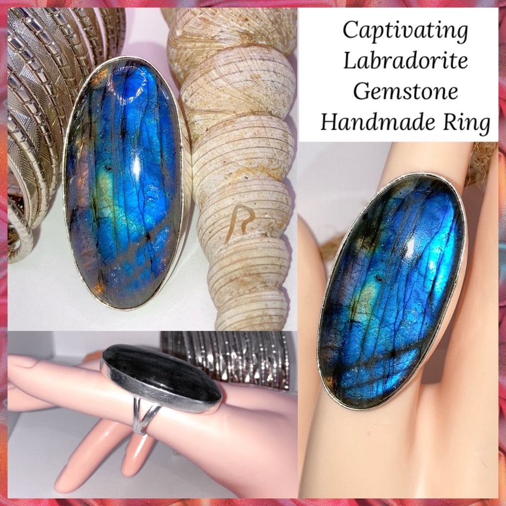Huge Natural Labradorite Gemstone Handmade Ring 48$